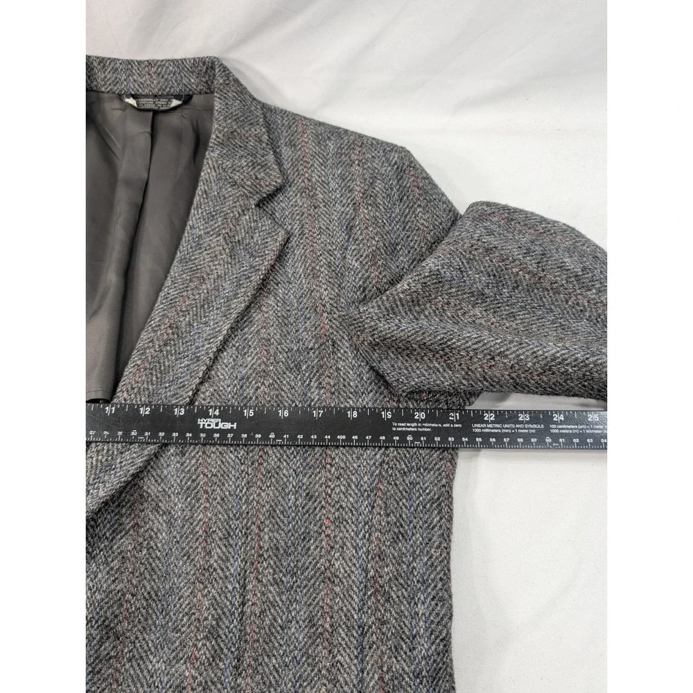 VTG Harris Tweed Beaconsfield Blazer Sport Coat Mens 42L Slim Gray Wool 90s